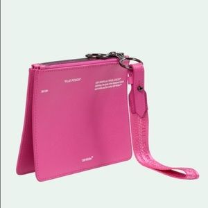 Off-White Double Flat Pouch Wristlet Hot Pink